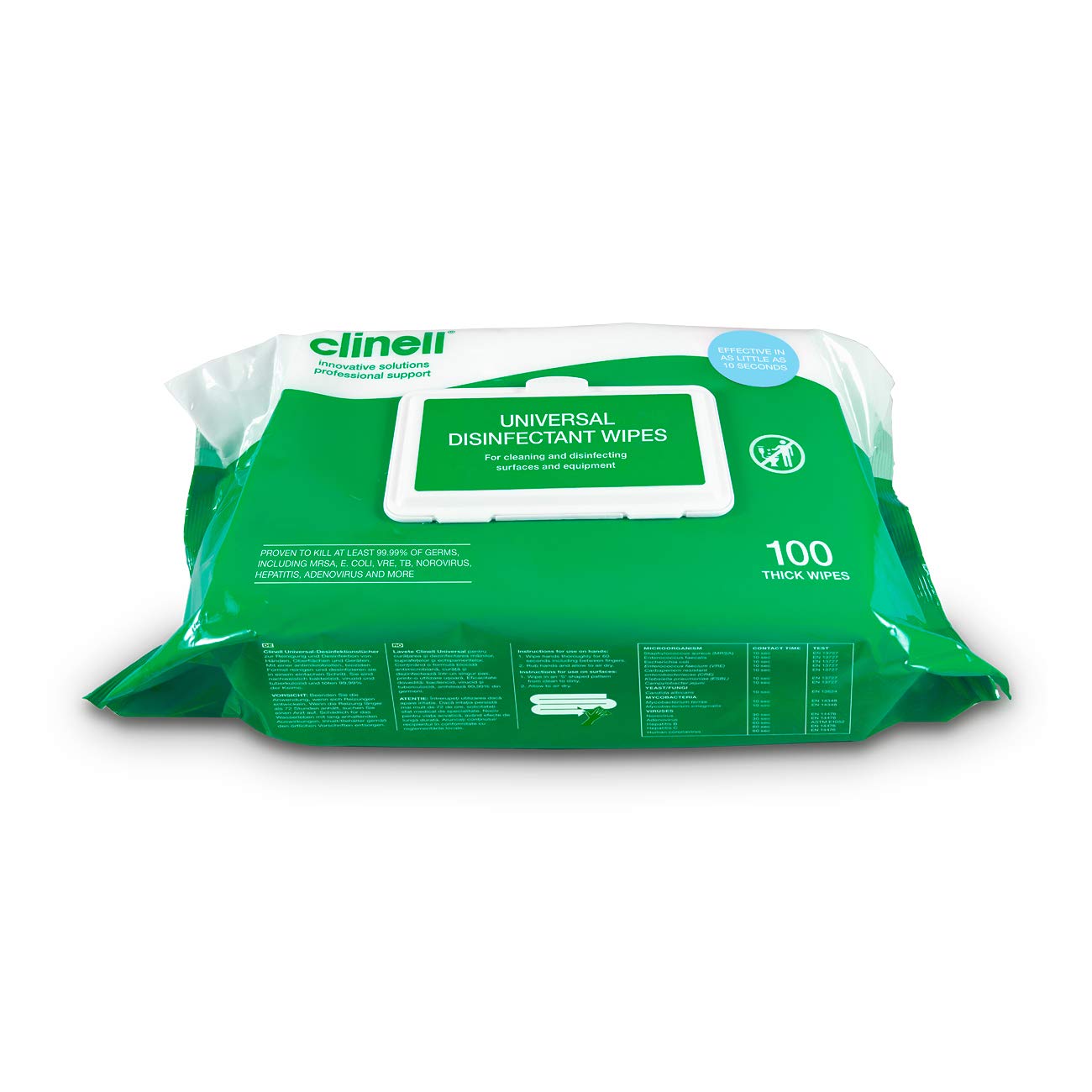 Clinell - Antibacterial Hand Wipes, 100 each pack of 6